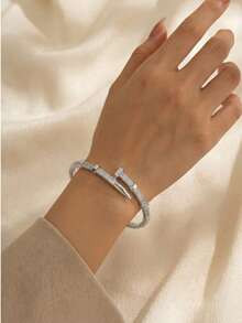 1pc Elegant Copper Zirconia Inlaid Women's Bracelet, Luxury Style Wedding Guest Favor - Multicolor - View 7