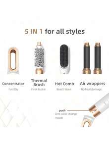 5-In-1 Multi-Functional Negative Ion Hot Air Brush | Curling & Straightening 2-In-1 Hair Dryer & Styler | Quick Drying, Smooth, Frizz-Free Home Hair Styling Tool
