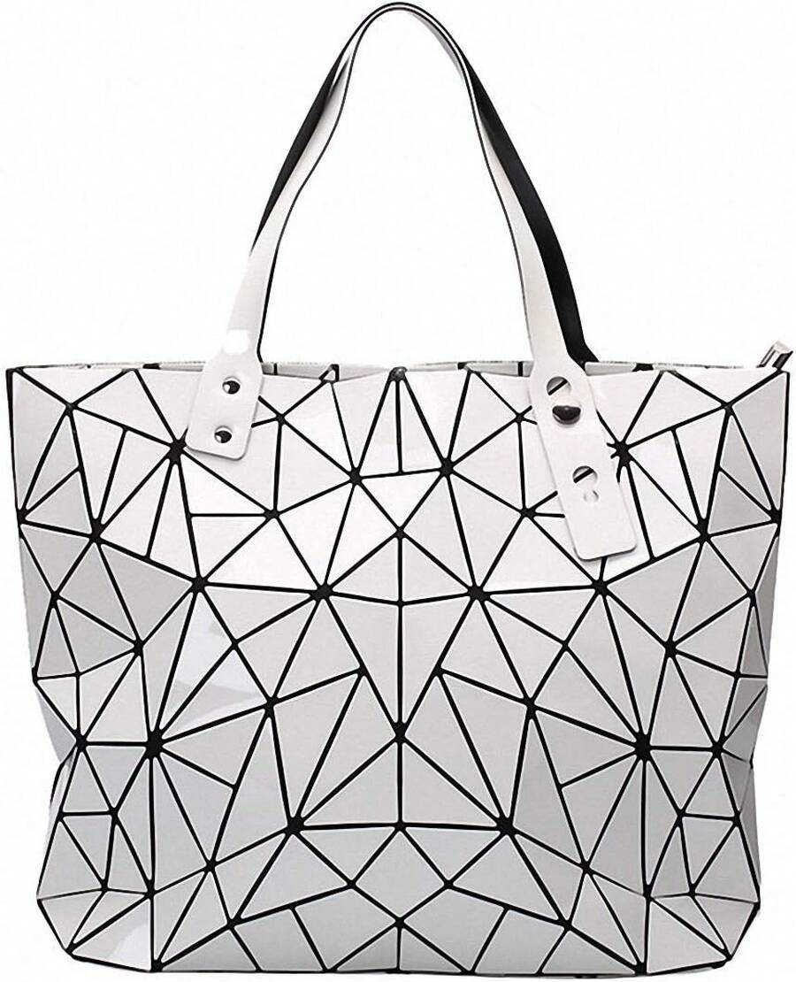 Valentine'S Day Bolsos Para Mujer Gift Geometric Lattice Top-Handle Handbag For Women Matte Tote Purse Handbags Geometry Shoulder Bag - 006whi - 查看 1