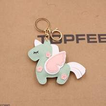 1pc New Dreamlike Winged Horse PU Leather Keychain, Cartoon Unicorn Shaped Car Key Chain Pendant, Colorful Bag Accessory Gift - Multicolor - View 7