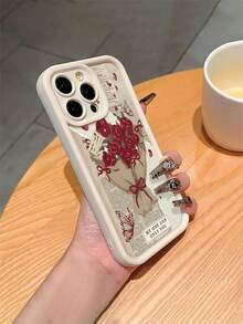 1pc Floral Pattern Shock-Resistant Phone Case, TPU Material Suitable As Valentine's Day Gift, Compatible With Apple IPhone XS/XS Max/XR/11 12 13 14 15 16 Pro/Pro Max/14 15 16 Plus/17, Unisex - Multicolor - View 5