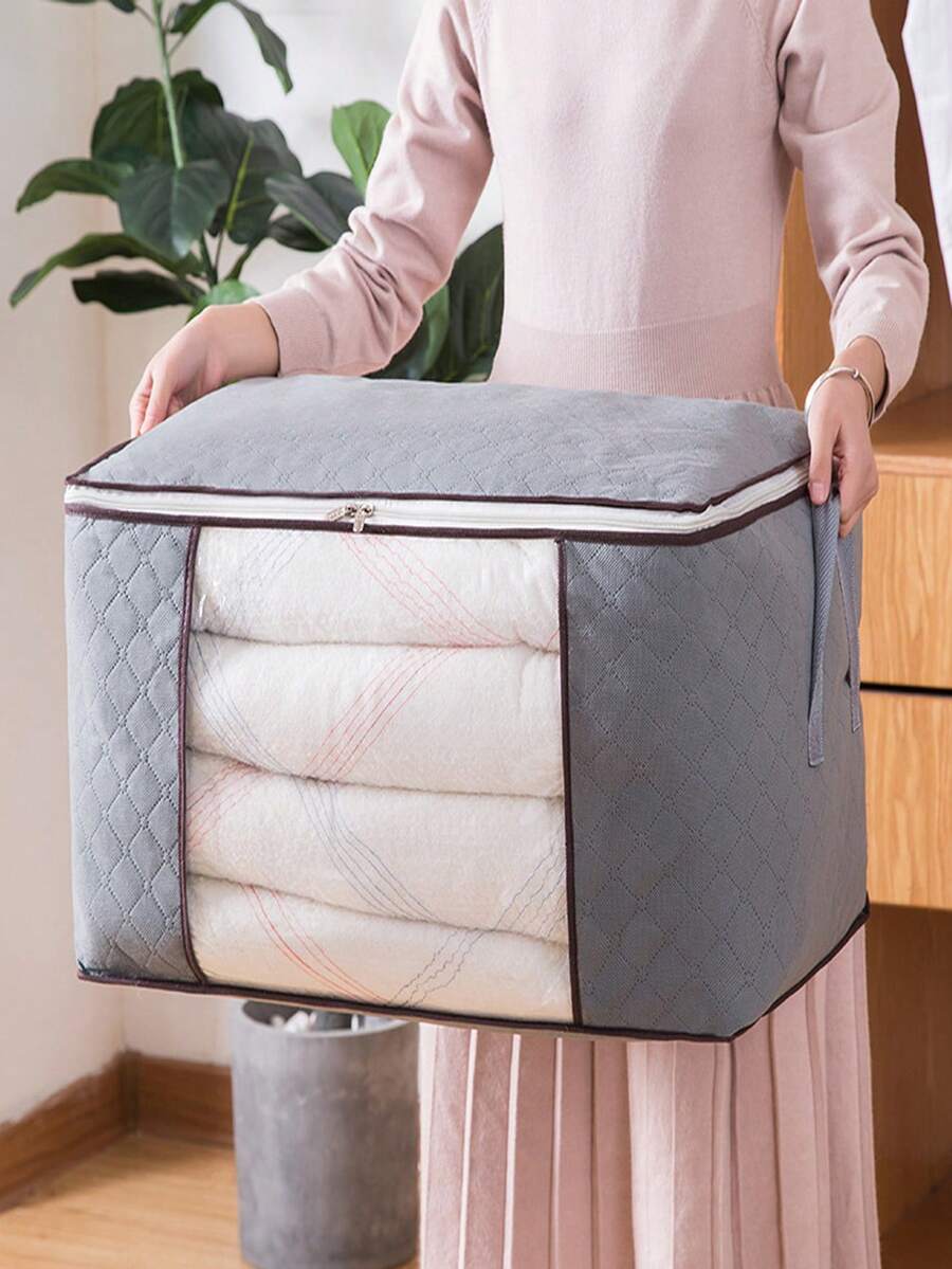 1个可折叠透明窗口收纳袋，无纺布材质，防潮整理袋，适用于收纳被子、衣物，搬家打包，居家宿舍适用。 - 彩色 - 查看 1