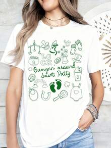 Bumpin Around Saint Patty Lucky Pregnancy Shirt St Patrick Day Maternity Tee Green Irish Baby Shower Gift Women Casual T-Shirt,220g - 白色 - 查看 2