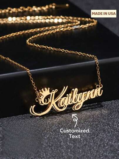 1 Piece Of Stainless Steel Necklace, Fashionable DIY Personalized Stainless Steel Double-Sided Letter Name Necklace, Crown Name Pendant, Multiple Fonts To Choose From, Suitable For Giving To Friends, Relatives, Family, Couples, As Holiday Gifts, Silver, Fashionable, Colorful, Retro, Suitable For Both Men And Women, , Simple, Casual, Customizable, Personalized, Unique, Ideal Gift For Him, Ideal Gift For Her, Ideal Gift For Boyfriend, Girlfriend, Dad, Mom, Family, Friends, Suitable For Anniversaries, Birthdays, Graduation Ceremonies, Dances, Parties And Other Occasions, Women's Necklace