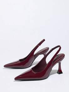 2026 New Non-Fatiguing Red Sole Cloth Women's High Heel Pumps, Thin Heel, Pointed Toe, Asymmetric Heel, Elastic Back Closed Toe Sandals - Burgundy - View 6