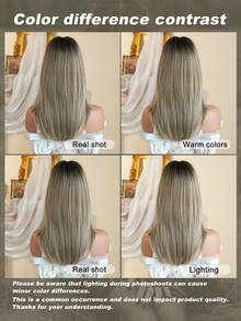 AKAKO Tóc giả dài vừa phải màu vàng tro ánh kim cho nữ, 18 inch, tóc thẳng tỉa lớp bằng sợi tổng hợp có mái, chân tóc tối màu, trông tự nhiên, làm từ sợi chịu nhiệt, thích hợp cho các bữa tiệc hàng ngày, lễ tình nhân, lễ hội âm nhạc và hóa trang Halloween. - Vàng lanh - Xem 7