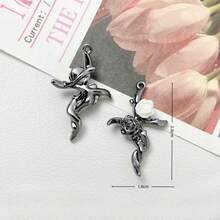 5 件合金时尚翼形十字心形水钻吊坠，35*30 毫米，DIY 手机链、包、项链、耳环、钥匙扣、珠宝配饰