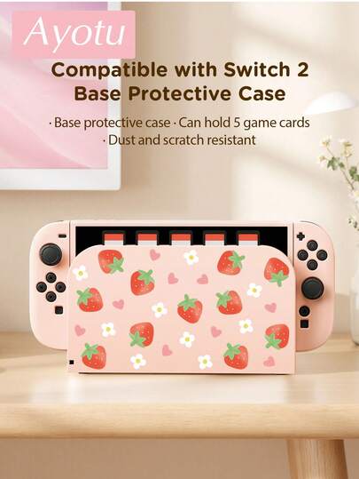 Ayotu 1pc Strawberry Pattern Protective Case, Fits Compatible With Switch/Switch OLED/Switch 2(2025) Dock, Holds 5 Game Cards, Protects Dock From Scratches And Dust