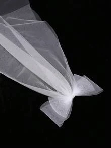 1件白色蝴蝶结薄纱新娘长头纱，优雅婚礼新娘披肩头纱，情人节配饰 - 白色 - 查看 8