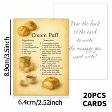 20张复古甜点制作卡片，包含糕点所需材料和分步食谱，甜点制作指南卡片，送给烘焙师和烘焙爱好者的礼物 - 彩色 - 查看 3