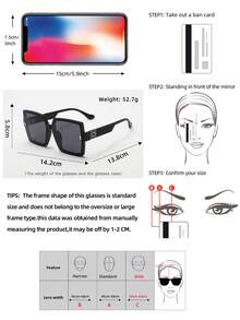 1 pieza Gafas de moda de mujer con marco cuadrado grande y personalizado, adecuadas para viajes, ocio, fiestas, playa y decoración diaria - Multicolor - Ver 5