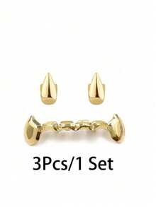 3件套双尖牙，吸血鬼獠牙组合，6件尖牙道具，适用于万圣节舞台表演、趣味嘻哈角色扮演服装，男女通用 - 白色 - 查看 10