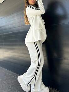 Side Stripe, Zipper, Pocket. - White - View 5
