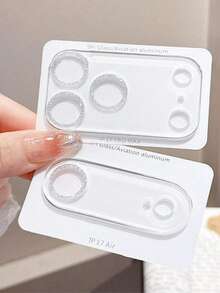 1pc Shiny Integrated Tempered Glass Camera Lens Protector, Full Coverage Anti-Scratch Lens Protective Cover, Compatible With IPhone 17/16/15/14/13/12/11 Series Applicable To Daily Shield, Office, Home Daily Shield Office Home Phone Camera Cover Sparkling Crystal Waterproof Shockproof Anti-Fall Scratch Resistant - Silver - View 3