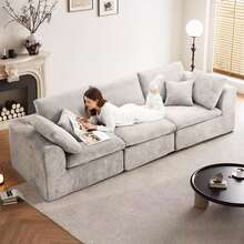 Sofás seccionales de 3 plazas para sala de estar, sofás modulares con asientos profundos, sofá seccional tipo nube, fundas de sofá lavables, sofá moderno minimalista para sala de estar o apartamento, color gris claro. - Gris Claro - Ver 4