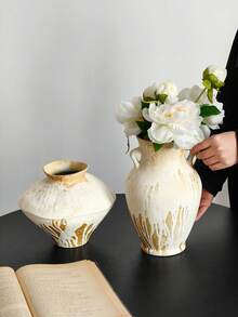 1个复古陶瓷花瓶，复古壁龛纹理花瓶，高端客厅花瓶，高品质家居客厅装饰，法式花卉装饰，家居装饰，摄影道具。适用于酒店、餐厅、客厅、门厅、花园、婚礼、咖啡厅、卧室。 - 彩色 - 查看 1