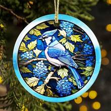 2D平面蓝绿色蜂鸟装饰品，易于悬挂在亚克力圣诞树上，也可作为全年装饰品，阳光捕捉器，窗户阳光捕捉器，教母礼物，圣诞装饰品，悬挂式阳光捕捉器 - 彩色 - 查看 5