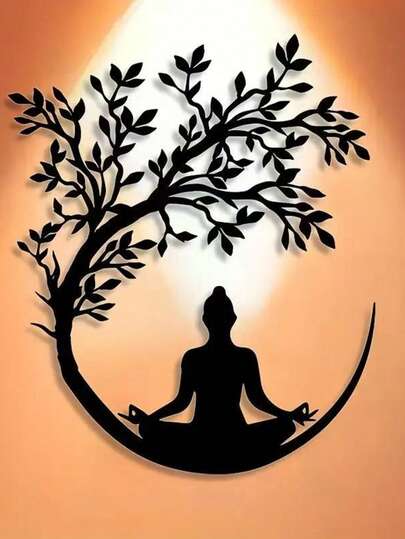 Life Tree & Meditation Buddha Metal Wall Decor, Metal Wall Art, Life Tree Wall Painting, Multi-Functional Wall Hanging Craft, Suitable For Office, Living Room, Bedroom, Yard, Kitchen, Patio, Shop Entrance, Cafe, Dance Hall, Bar, Yoga Studio, Zen Wall Decor, Modern Home Decor, Housewarming, Holiday, Birthday, Halloween, Christmas, Ideal Gift