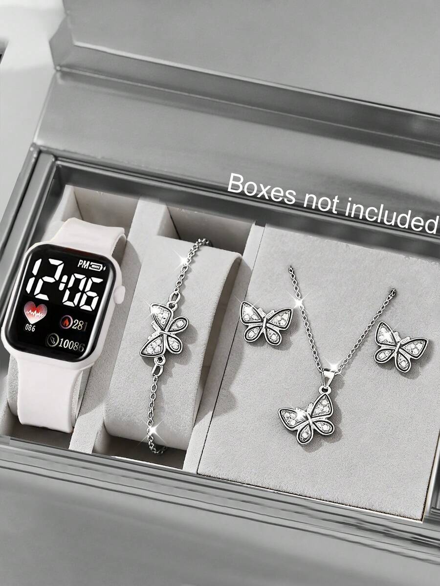 5pcs/Set Heart-Shaped Digital Display Electronic Watch, Women/Student Gift