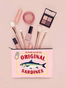 沙丁鱼图案女士化妆包和洗漱包，多功能小物件收纳袋，带衬里和拉链设计，便携式手提包，适合户外、家居收纳、旅行必备品收纳，可用作零钱包、化妆包、铅笔盒、糖果袋，适合日常通勤、度假、商务、健身、户外活动，并可作为生日、圣诞节、新年、情人节、万圣节、母亲节、父亲节、护士节等节日的礼物。