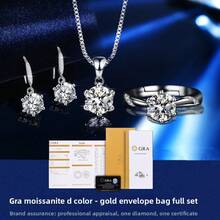 1 Carat Moissanite 925 Sterling Silver Jewelry Set - 1 Carat Moissanite Ring, 1 Carat Moissanite Pendant Necklace, 1 Carat Moissanite Earrings - 1 Carat Moissanite 3 PiecesJewelry Set - Valentine's Day Gift - Silver - View 1