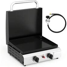 2 Burner Portable Propane Griddle With Lid, 20000BTU Tabletop Flat Gas Grill With Ignition And Oil Collector, Camping Griddle For Outdoor Cooking Patio Backyard Sandbeach BBQ Party - Bếp ga để bàn 2 bếp - Xem 1
