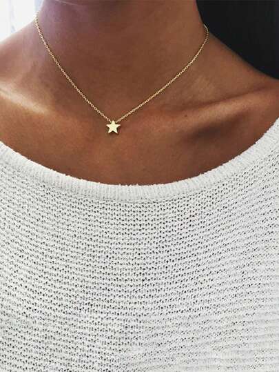 VJS 1PC Minimalist 304 Stainless Steel Star Pendant Necklace Unisex Sweater & Clavicle Chain Ideal Gift For Middle East Men & Women