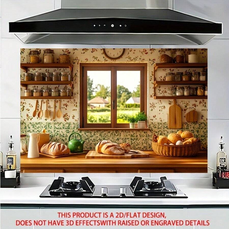 1 Piece 2D Flat Oil-Proof Sticker, PVC Material, Warm Country-Style Kitchen Wallpaper, Suitable For Country-Style Homes And Tea Room Kitchens.