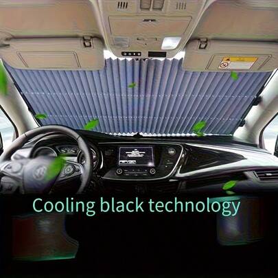 Infällbar solskyddsrullgardin för bil, automatiskt infällbar PVC-solskydd med UV-skydd och värmeisolering, sugkoppsdesign för enkel installation, hopfällbar kompakt förvaring, universell passform för alla fordon, perfekt för sommarkörning, långa resor och utomhusparkering