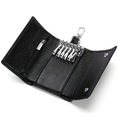 Key Case Leather Wallets Portable Key Holders Coin Pouch Small Size Multi Card Holder Stylish For Organizer Office, XF09 Black