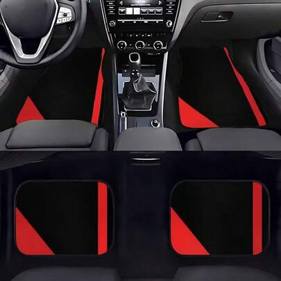 4pcs Red Stripe Universal Car Floor Mats, Fit For 95% Of Cars, SUVs, Sedans, All-Weather Full Coverage Car Floor Liners