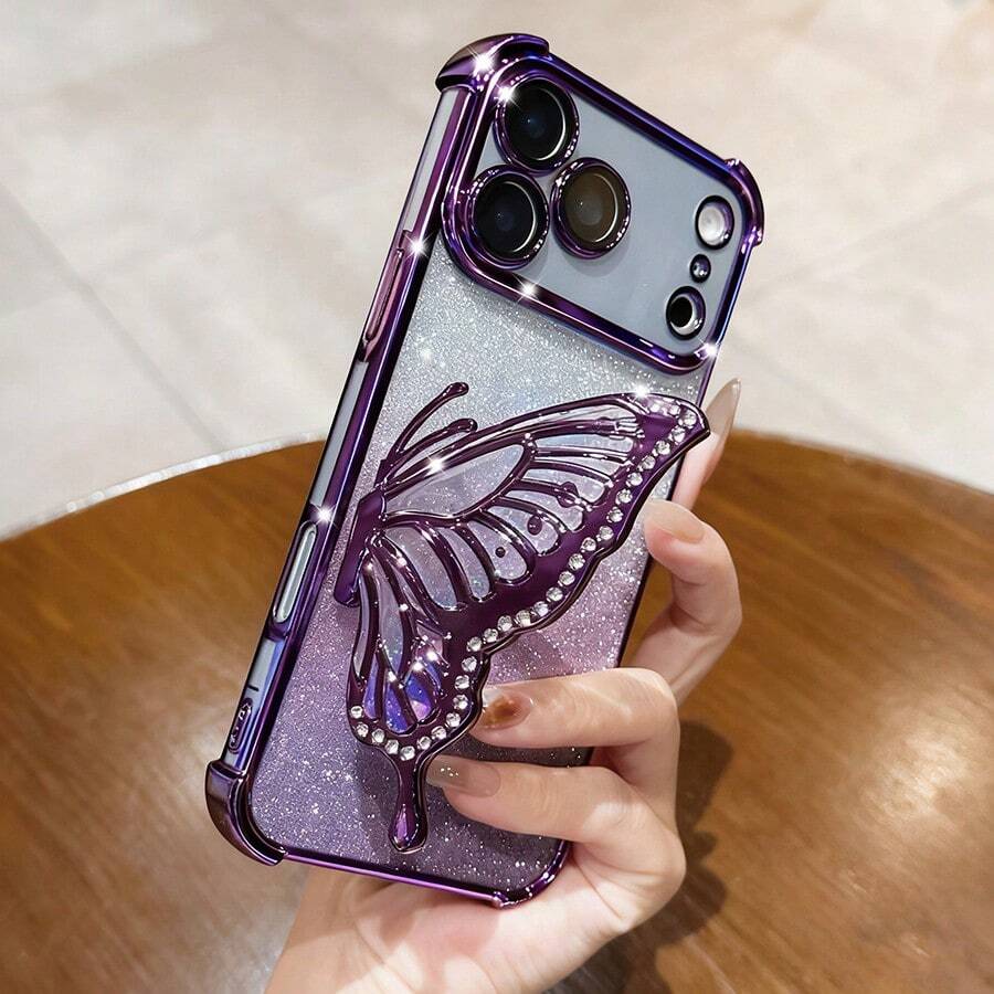 耐摔防摔手機殼 適用於 iPhone 17 透明時尚電鍍 避震氣囊流沙蝴蝶支架手機殼 適用於 iPhone 17/6/7/8/X/XS/XR/11/12/13/14/15/16/16e, Galaxy S22/23/24/25/S24 FE/S25 EDGE, A04/05/06/A07/A14/A15/A16/A17/A24/A25/A34, Note 9/10/11/12/13 , 9/10/12/13C 14C, MOTO, Honor X, HW, RENO C53 C55