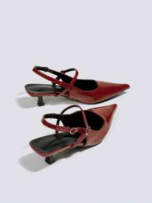 Women's 5cm Red Kitten Heel Sandals Open Toe Dress Pumps Party High Heels Wedding Shoes Backless Slip-On High Heel Sandals - Burgundy - View 5