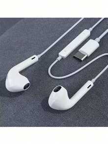 Type-C 入耳式耳机 - 防噪音、立体声、音量控制，兼容 15/16 Plus/16 Pro Max/iPad，也适用于三星 S24、Galaxy S23 和大多数 USB-C 设备，适用于手机和电脑的游戏耳机 - 白色 - 查看 3