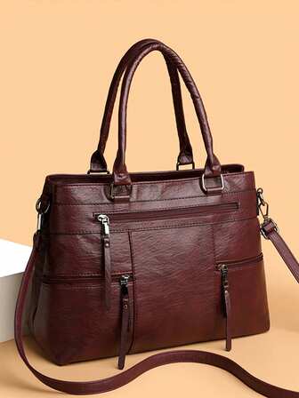 1 pieza (34cm*24cm*13cm) Bolso de mujer de moda, bolso de hombro, bolso cruzado, bolso de mano, gran capacidad, material de PU resistente a arañazos y desgaste, adecuado para compras, citas, salidas, viajes al trabajo, correa ajustable, elegante bolso de mujer minimalista color borgoña