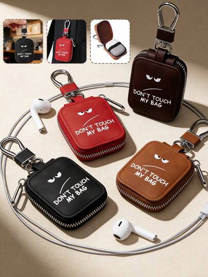 Don'T Touch My Bag" Storage Bag,Key Pouches, Coin Purses, Bag Charms,Compatible For Airpods Case Pu Synthetic Leather Protective Earbud Holder With Mesh Pocket & Keychain - Soft Portable Pouch,Earphone Case, Bluetooth Earphone Protective Case, Compatible With Airpods Pro/1/2/3, Usb Cable Accessible ,For Travel Or Carrying In Daily,For Wireless Earbuds, Bluetooth Headset, Sd Memory Card,Keys, Change, Data Cable