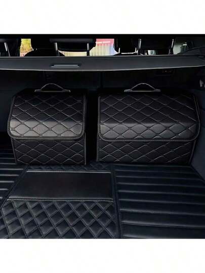 1 pieza Caja de almacenamiento para baúl de coche, de gran capacidad, bolsa de almacenamiento multiusos para herramientas, organizador plegable de cuero sintético, caja de almacenamiento de emergencia