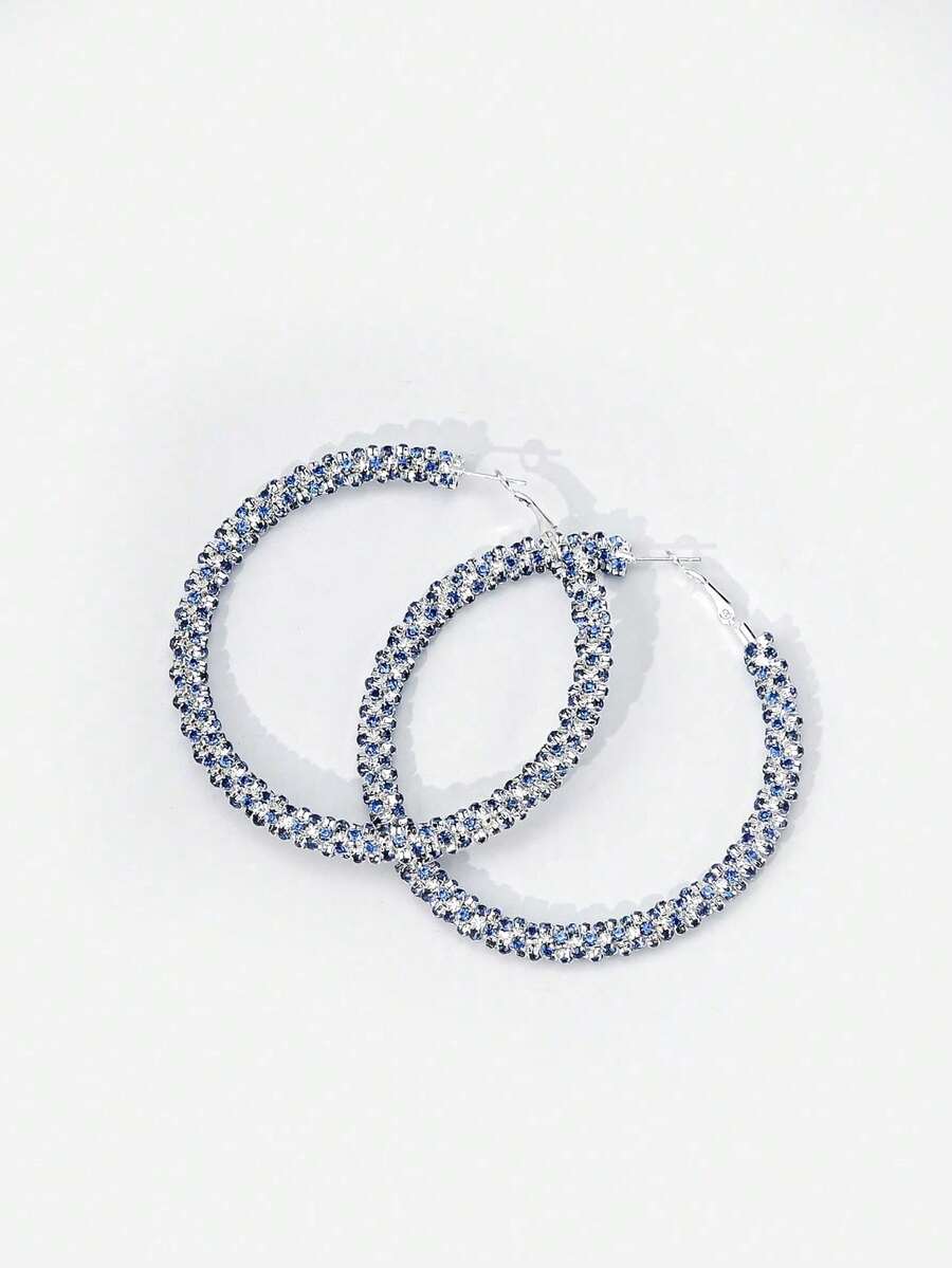 1 Pair Handmade Luxury Rhinestone Decorated Earrings, Suitable For Daily Wear And Parties - Blue - 6cm - View 1
