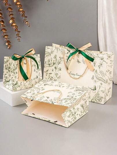 1pc New Gift Bag, Retro European Style Bow Handbag, Party Holiday Gift Wrapping Paper Bag, Gift Bag, Shopping Bag, Handled Packaging Bag, Bow Decor Tote Bag, White Large Capacity Paper Bag, Thanksgiving, Wedding