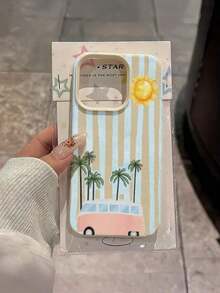 1pc White Floral Blue & Pink Striped Minimalist Pattern Full Coverage TPU Shockproof Phone Case Compatible With Apple 16, 15, 14, 13, 12, 11 Pro Max And Series - Style 4 (1 Piece) - View 2