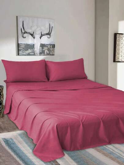 Juego De Sábanas Matrimonial De 4 Piezas / (1 Forro, 1 Sábana/ 2 Fundas) Diseño Liso De Color Sólido Para Cama 3000 Hilos, Ejido Suave Y Agradable Para La Piel, Transpirable Y Cómodo