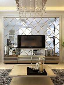 1 Pack/58pcs Acrylic Mirror Wall Stickers, Diamond Combination Background Wall Decals - Shatterproof, Frameless, Self-Adhesive, Mirror Tile Set, Suitable For Bedroom, Home Gym And Closet - Easy Installation, Space-Saving Design, Best Gift For Birthday, Graduation, Home Decor, Back To School, Study Supplies - Silver - View 1