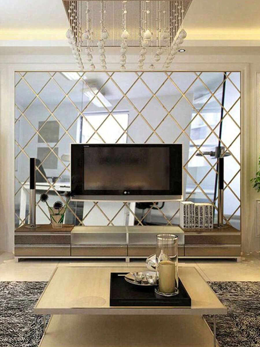 1 Pack/58pcs Acrylic Mirror Wall Stickers, Diamond Combination Background Wall Decals - Shatterproof, Frameless, Self-Adhesive, Mirror Tile Set, Suitable For Bedroom, Home Gym And Closet - Easy Installation, Space-Saving Design, Best Gift For Birthday, Graduation, Home Decor, Back To School, Study Supplies - Silver - View 1