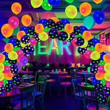 30pcs Fluorescent Neon Balloons, Black And White Polka Dot Glowing Balloons And Neon Balloons, Suitable For Turning Off Lights For Birthday Decoration, Wedding Supplies, Carnivals, Fluorescent Parties, Birthday Parties, Holiday Carnivals, Graduation Ceremonies, Anniversaries, Retirements, Weddings, Banquets - Multicolor - View 4