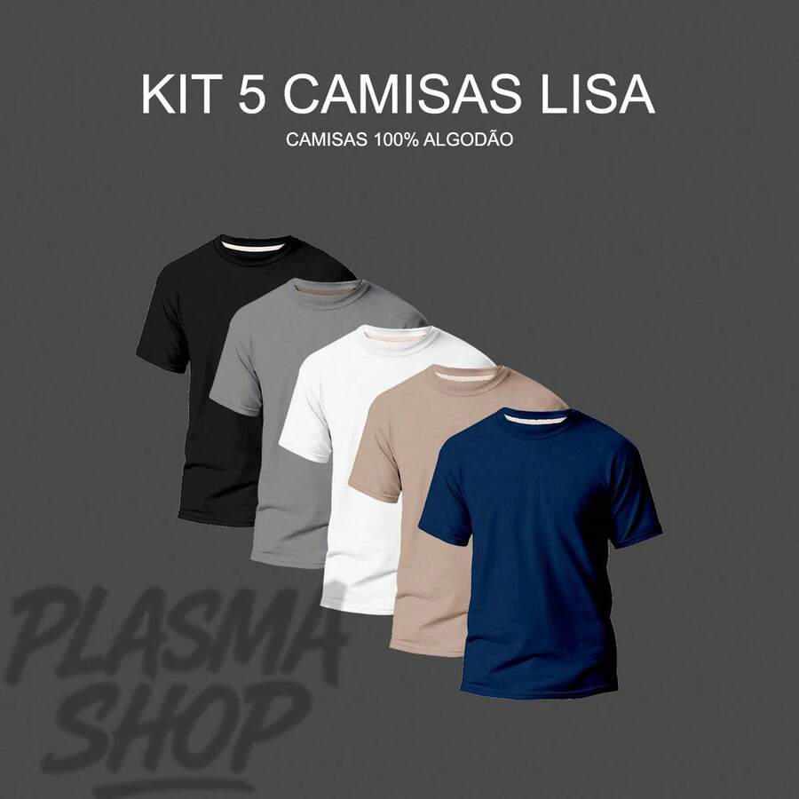 Set Of 5 Comfortable, Basic, Plain T-Shirts For Everyday Wear, 100% Cotton, 30.1 Yarn, Men's/Unisex, Breathable, Reinforced Seams!! - ĐEN-XÁM-TRẮNG-BEIGE-XANH NAVY - Xem 1