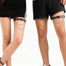 European And American Punk Gothic PU Leather Irregular Heart-Shaped Chain Elastic Leg Loop Leg Strap Leg Chain, Adjustable Size - 黑色 - 查看 3