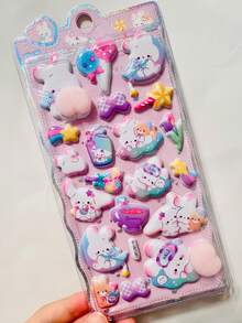 3D熊猫和兔子泡泡贴纸，可爱设计，可重复使用。用途广泛，可用于剪贴簿、文具装饰、学习用品、手工制作、日记、电子产品、家居收纳和办公。开学必备！ - 彩色 - 查看 13