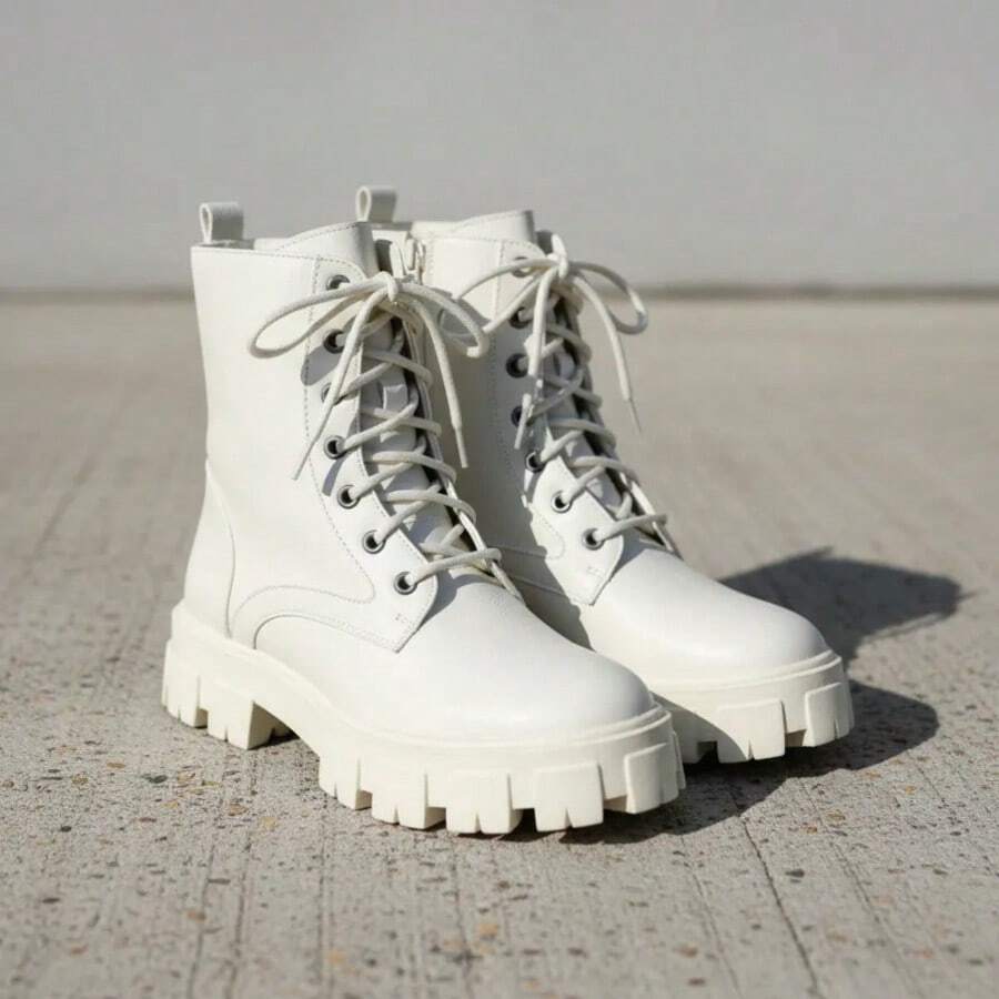 Women's Ankle Boot, Platform, Designer Brand, Lug Sole, Non-Slip, Semi-Waterproof, New - trắng - Xem 1