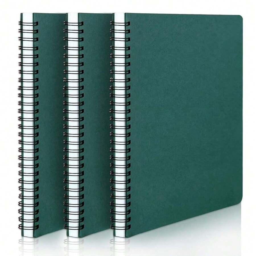 EUSOAR Students Ruled Spiral Notebook, A5 3packs 5.5\X8.3\ 120 Pages Lined Writing Journal, Memo Notepad Sketchbook, Students College Office Subject Diary Ruled Spiral Book Journal- Green Cover - 深綠色 - 查看 1