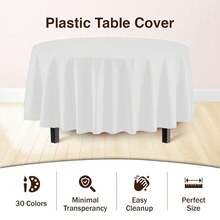 12-Pack Premium Plastic Tablecloth 84in. Round Table Cover - White - 白色的 - 查看 4